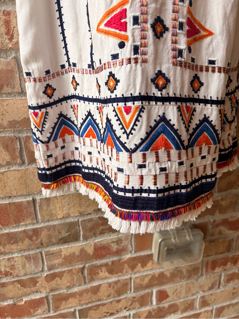 Anthropologie Cream Embroidered Tribal Shift Dress with Red & Blue Accents 12 - Picture 8 of 11